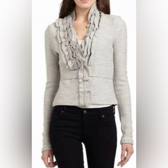 BCBGMaxAzria Light Gray Ruffle Cardigan - Picture 1 of 4